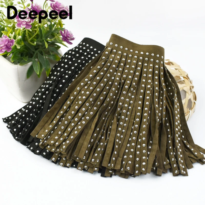 1Meter 14cm Deepeel Velvet Sequin Tassel Rivet Diamond Leather Suede Fringe Trim Dress Clothes Decorative Lace Trimming Material