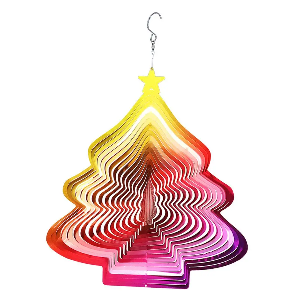 Hanging Wind Spinner 3D Stainless Steel Outdoor Garden Decor Wind Chime for Patio Balcony Rainbow Rotating