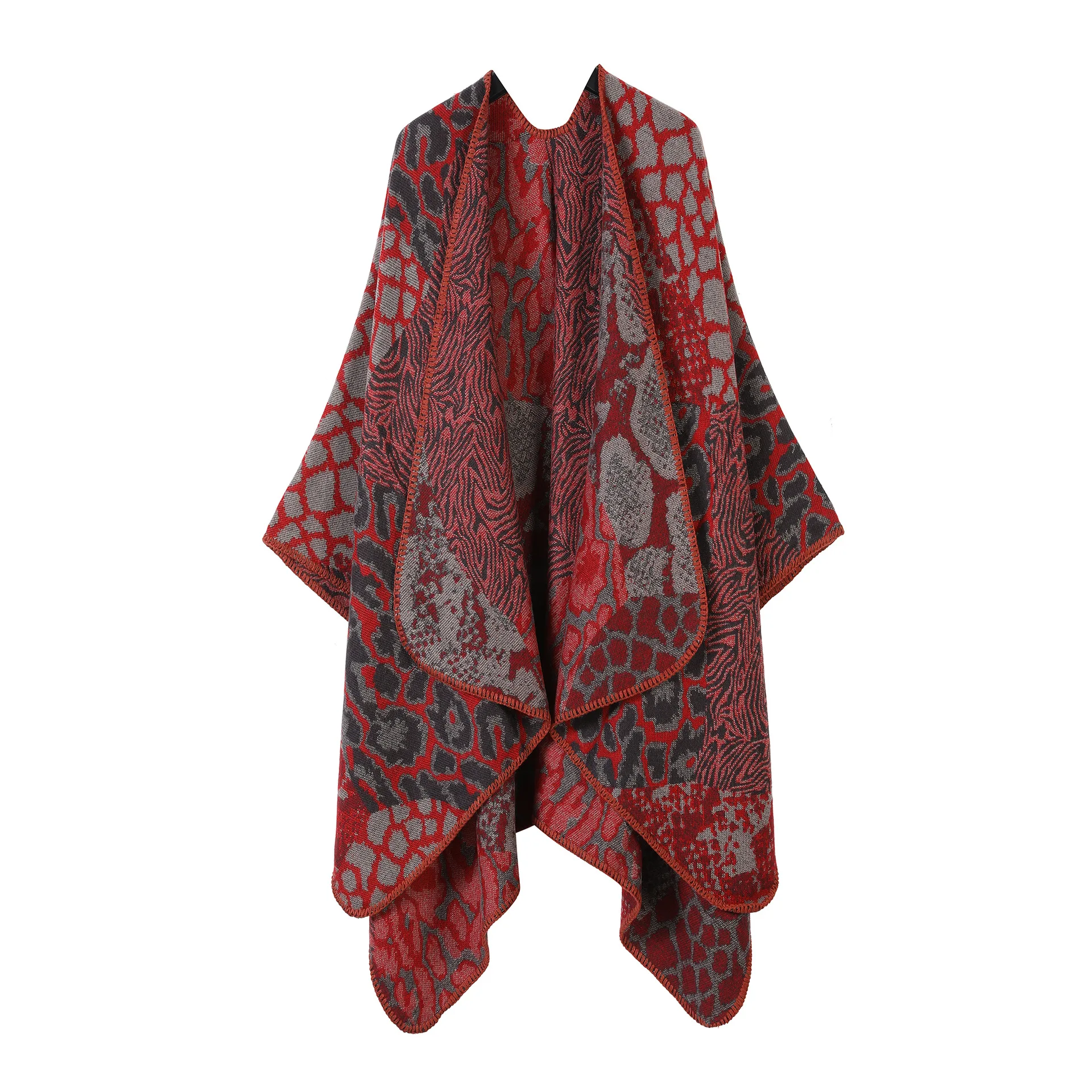 

New Imitation Cashmere Leopard Print Cape Fashionable Travel Photography Cloak Women's High-end Sense Split Cape Dual-use P2