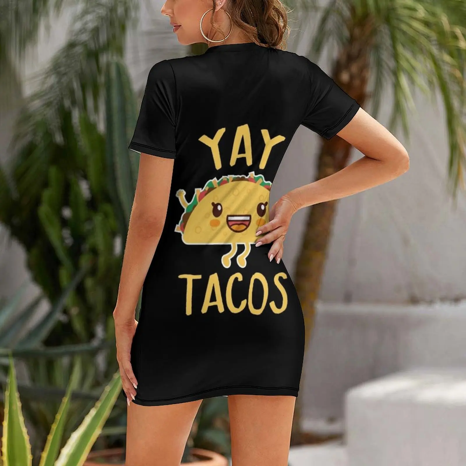 YAY Tacos Happy Cute Funny Taco Short Sleeved Dress Woman clothes luxury women's party dress evening prom clothes for women