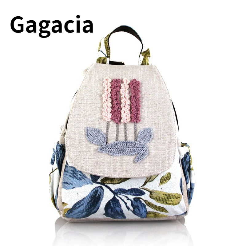 

GAGACIA Chinese National Style Women Backpack Simple Weave Travel Canvas Backpacks Vintage Zipper Large Capacity Schoolbag Girl