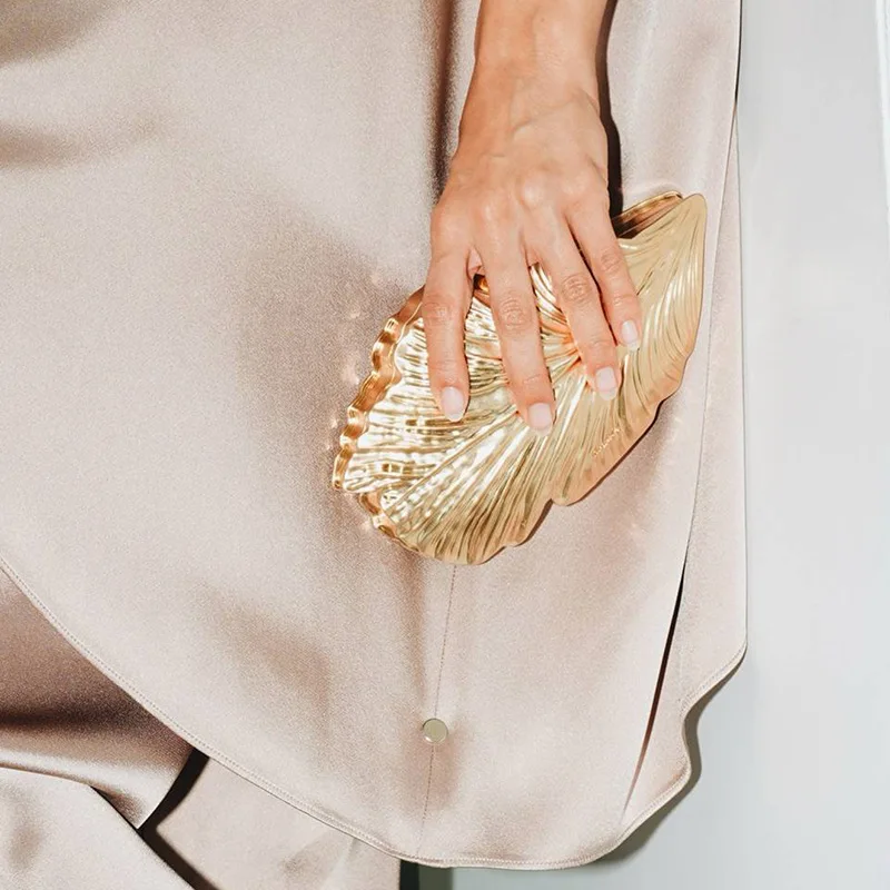 

Golden Leaf Evening Bags for Women Handbags Acrylic Box Clip Bag Ladies Party Wedding Bags Purse Bling Clutch 3D Women's Bag NEW