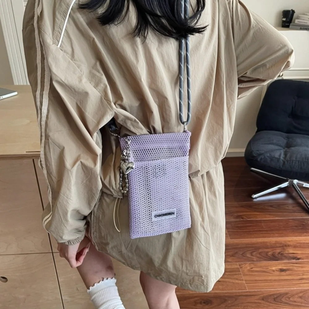 

Повседневная корейская нейлоновая сетчатая сумка-кошелек для подростков, полая сумка через плечо, однотонная сумка-кроссбоди для мобильного телефона, для активного отдыха