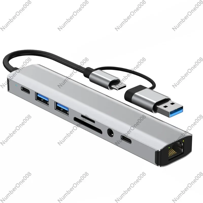 Double Head Docking Station Type-c Multi-function Usb3.0 Splitter Network Interface Card RJ45 with SD/TF Card Reader Adapter