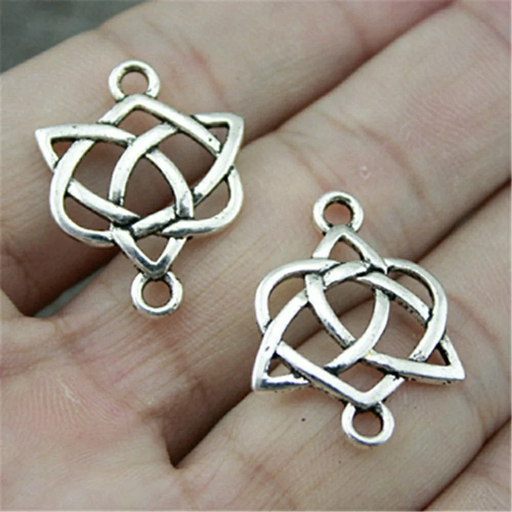 5 pz/lotto 25x19mm Triquetra nodo simboli connettore Charms per gioielli che fanno argento antico colore muslimah