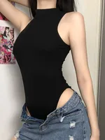 Harajuku Solid Jumpsuit Women Sleeveless Bodycon Sexy Black Body Tops Fashion Streetwear Vintage Y2k Gothic Bodysuits Clothing 2
