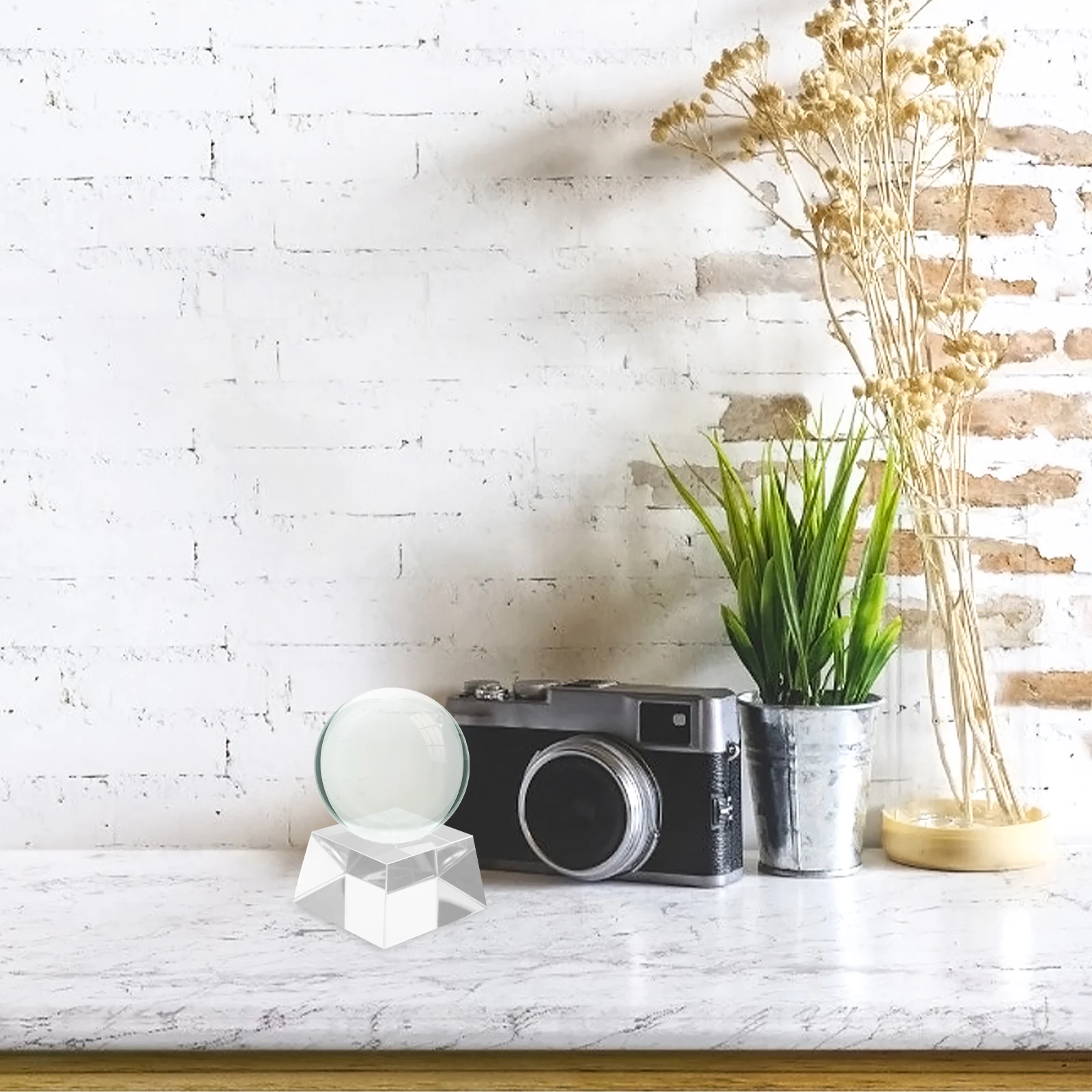 

Crystal-Ball Base Transparent Trapezoid Desktop Crystal Adornment Decorative Glass-Ball Holder for Office Bedroom Living Room