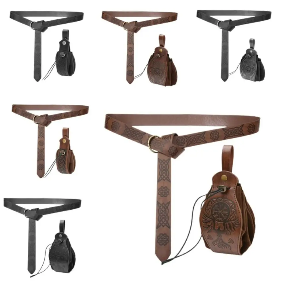 

Retro Drawstring Vikings Medieval Belt Vintage Unisex Waist Bag PU Leather COSPLAY Stage Props