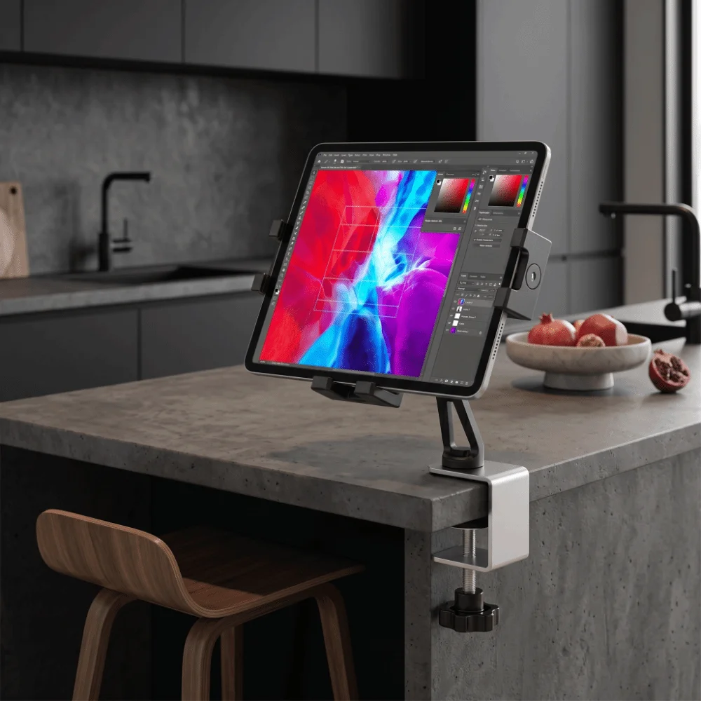 Universal Design Under Cabinet Holder Metal Clamp Simple Installation Tablet Mount Stand Desk Mount Adjustable Fit