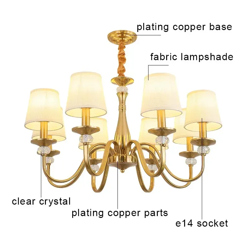 American Country Chandelier Ceiling For Living Room Kitchen Bedroom Retro Pendant Light Fabric Hanging Lamp Dining  Home Dec