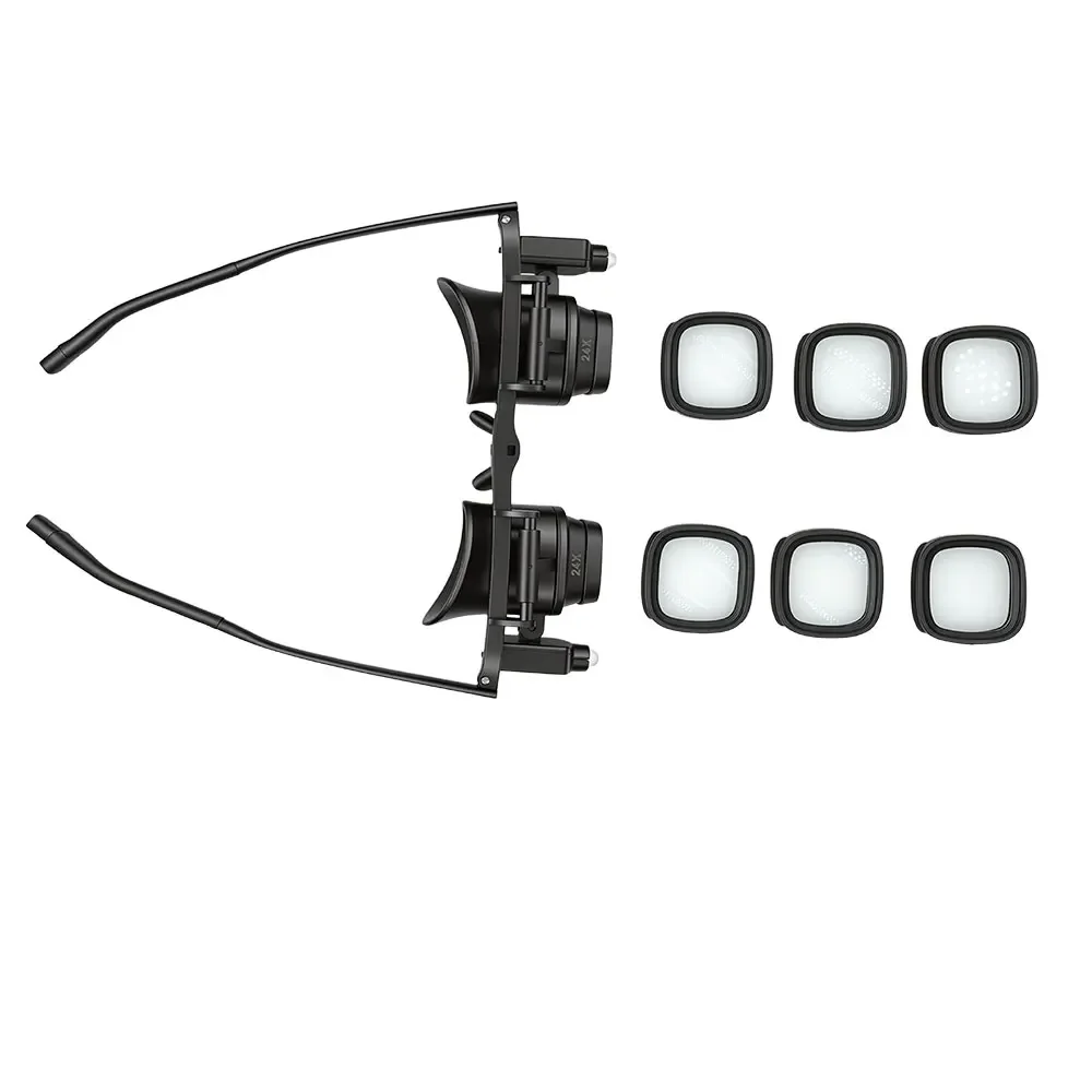 Uhrenreparatur-Lupe, Kopfmontierte Vergrößerungsgläser mit LED-Leuchten, Hochauflösend, Tragbar, Verstellbar, 2X 6X 10X 24X – Detail 9