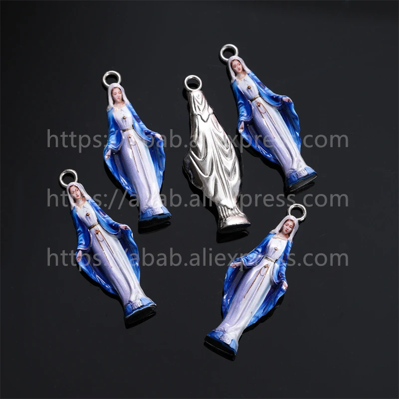 1 piece / New religious Catholic accessory, blue robe Virgin Mary decoration, St. Benedict cross pattern pendant, pendant neckla