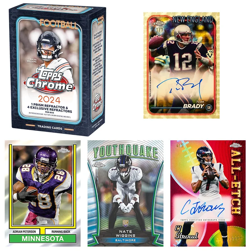 

Topps Chrome 2024 Football Value Box Tom Brady C.j. Stroud Nate Wiggins Rugby Star Trading Cards Birthday Gift Collection