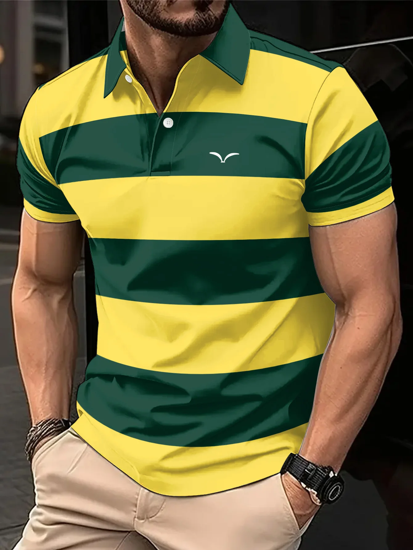 Summer Men's Polo Shirt with Stripes Print Breathable Lightweight Casual Fashionable Outdoor