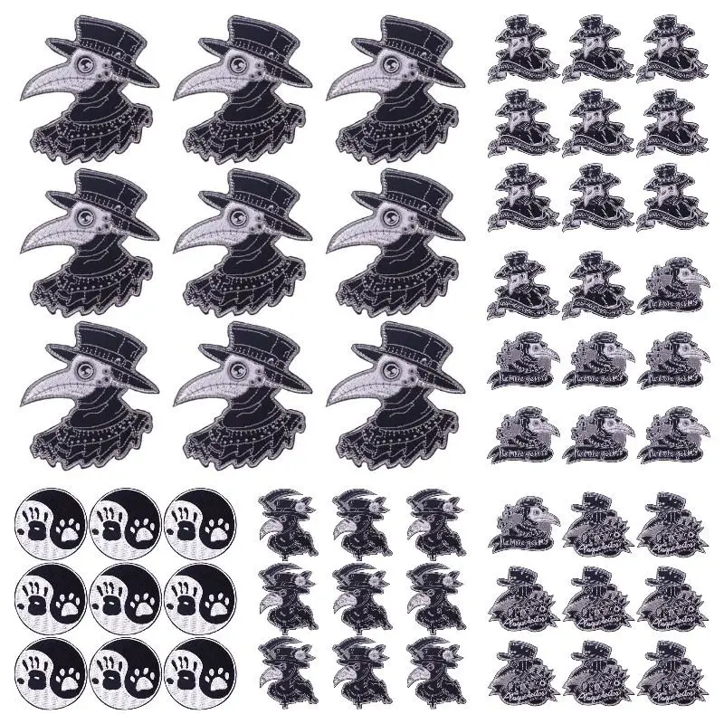 10PCS/Lot Plague Doctor Patch Punk Embroidered Patches for Clothing Iron on Fusible Patches Appliques Badges DIY for Jackets