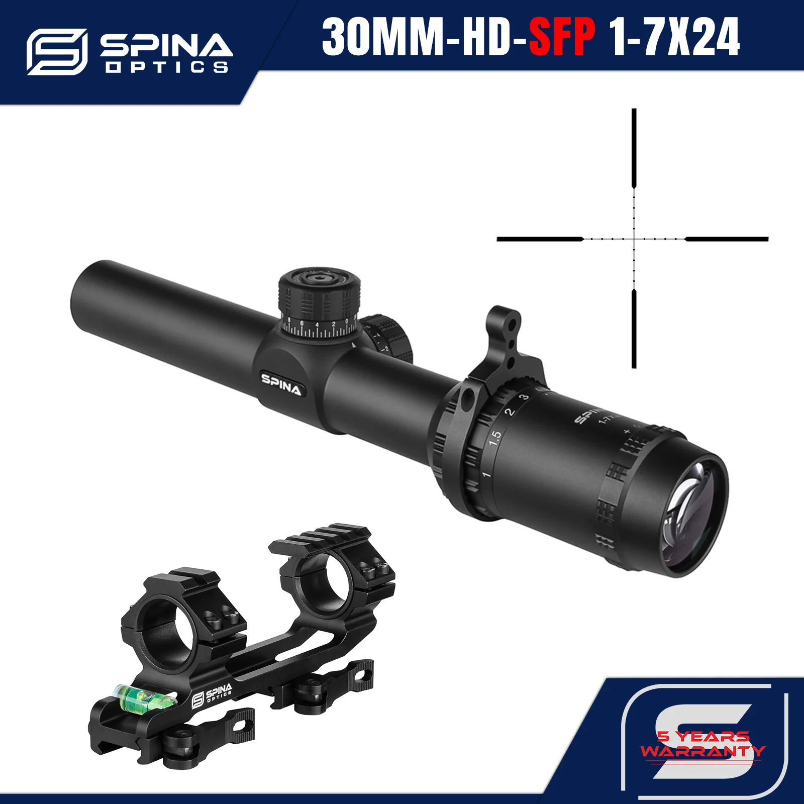 

SPINA OPTICS JungleShade HD LPVO 1-7x24 SFP Second Focal plane 1-100m Tactical Hunting Scope