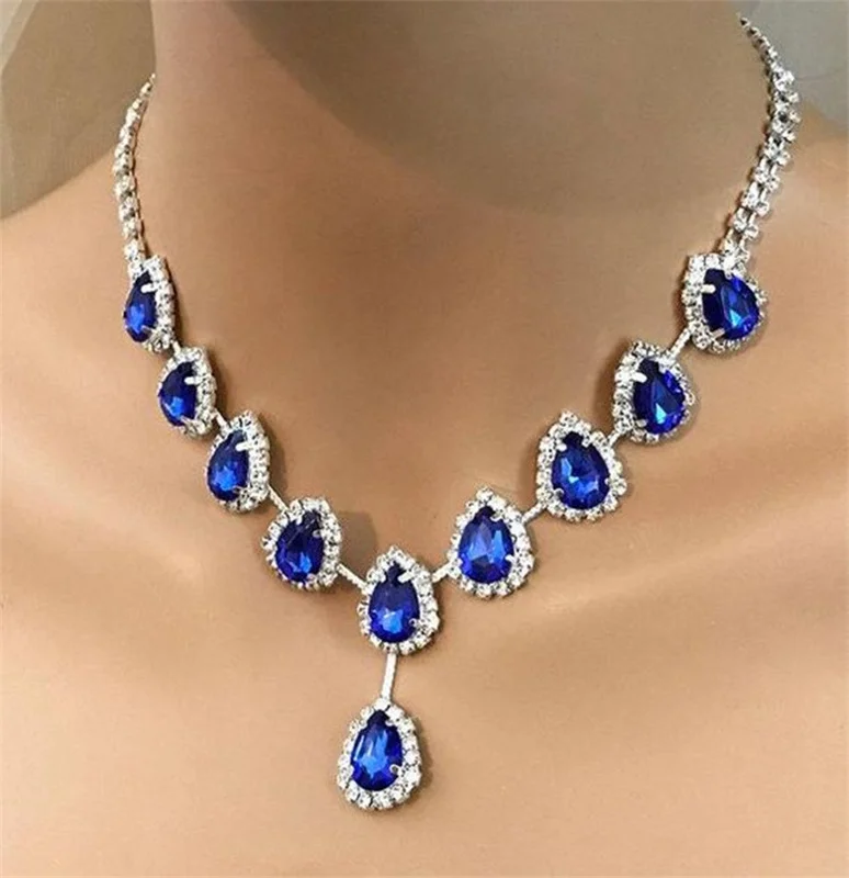 Classic Ladies Water Drop Crystal Pendant Necklace Full Diamond Ice Crystal Zircon Women\'s Party Wedding Jewelry Silver Diamond