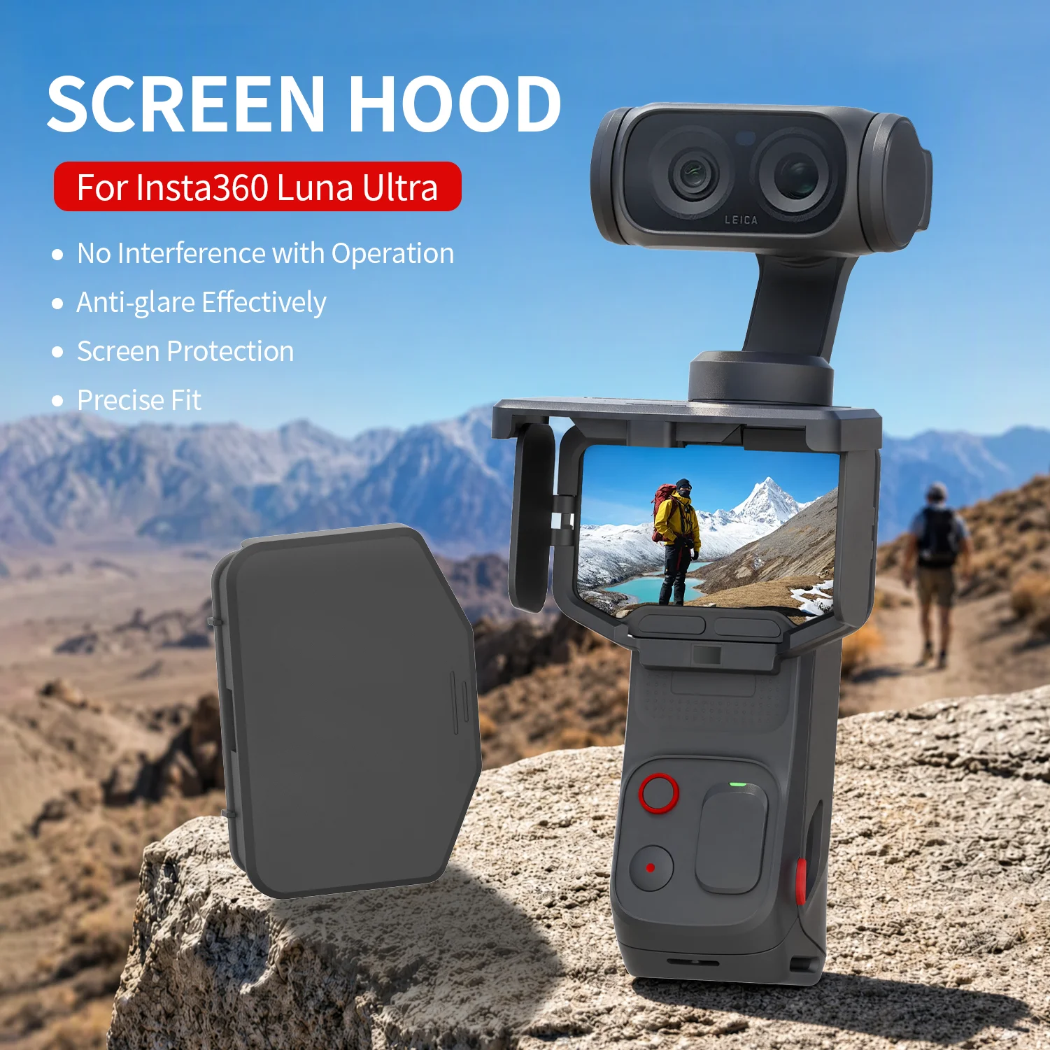 Sun Hood for Insta360 Luna Ultra | Anti‑Reflection Screen Visor, Foldable Light‑Weight, Clear View In Bright Sunlight for Vlog