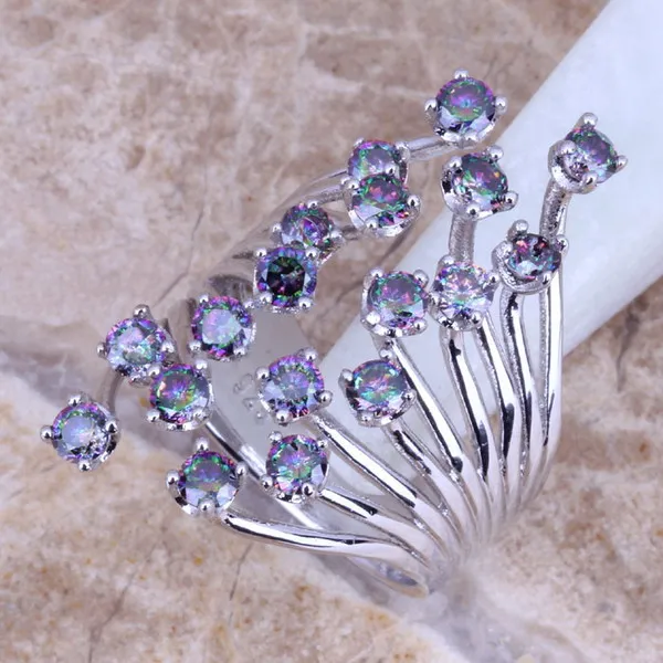 Pretty Colorful Black Cubic Zirconia Silver Plated Stamped Open Ring Size 5 / 6 / 7 / 8 / 9 / 10 S0223