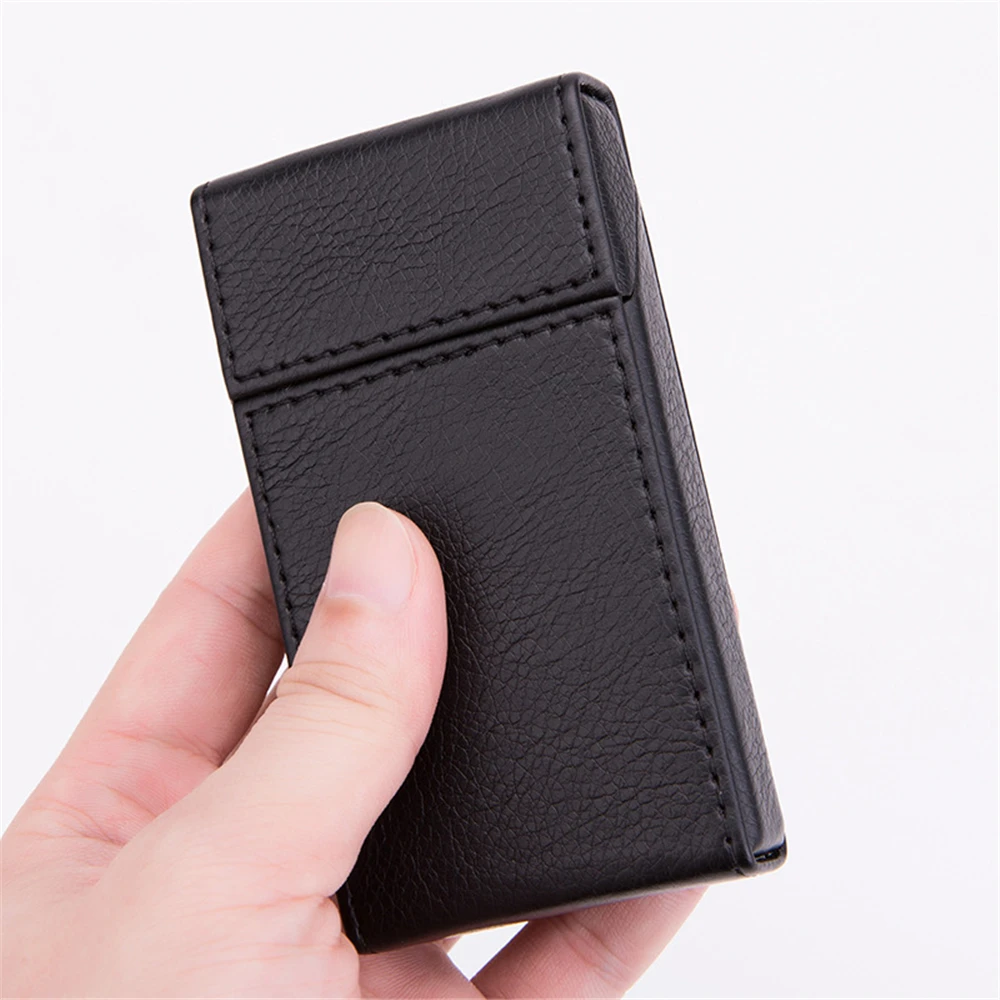 Fashion Leather Cigarette Case Ultra Thin Flip Cover 20 Piece Cigarette For 100mm Storage Box Case Tobacco Holder Gifts For Men