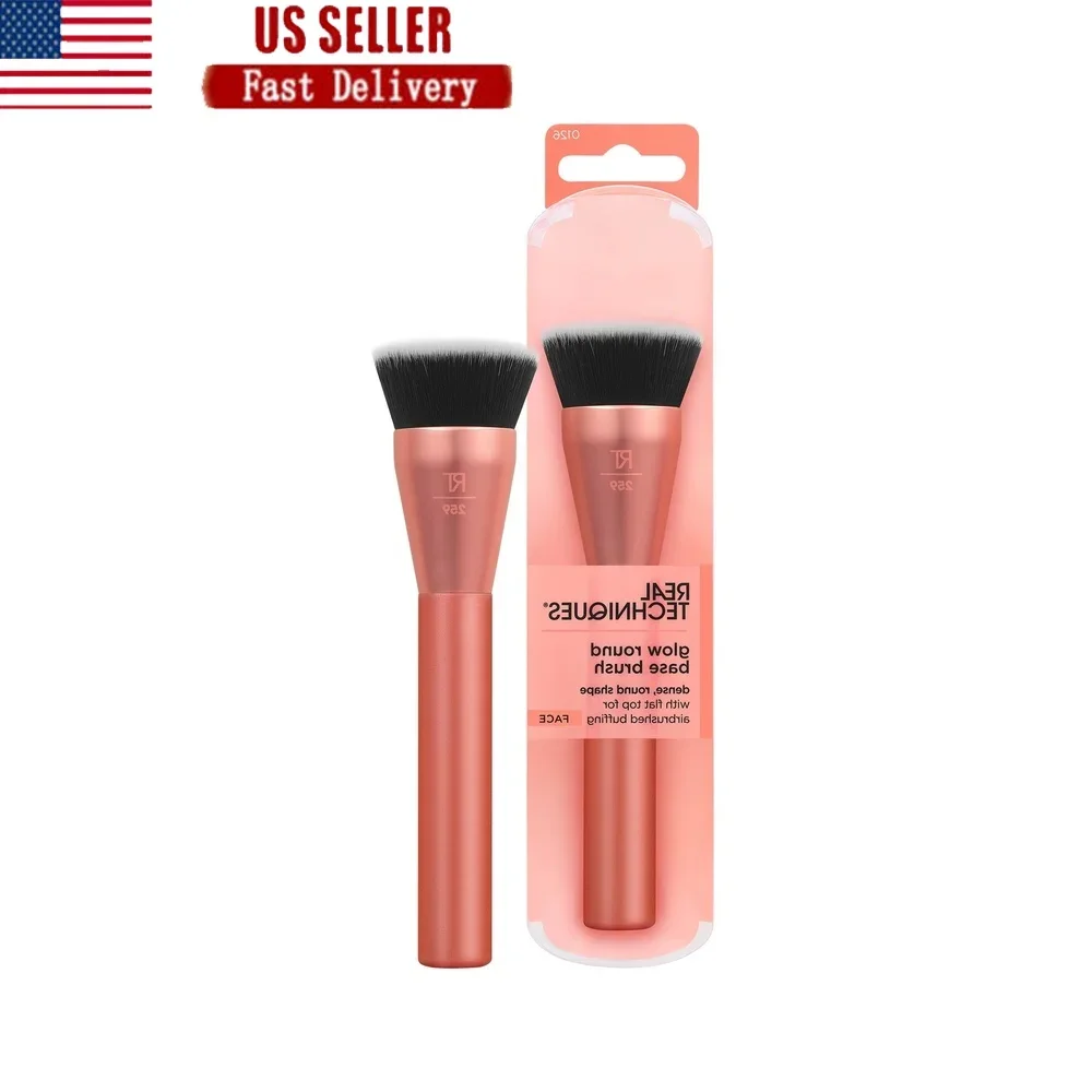 

Glow Round Base Makeup Brush Liquid Cream Foundation Smooth Full Coverage Precise Application Vegan Cruelty Free UltraPlush