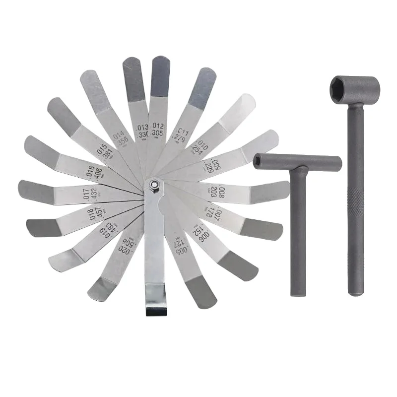 Motorcycle Valve Adjustment Tool Set with 16-Blade Feeler Gauge T-Handle Wrenches for Engine Maintenance