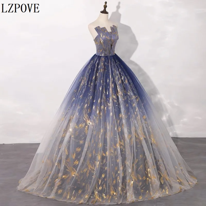 LZPOVE-vestido de noche elegante sin tirantes, vestido Formal de línea A, Bling, vestidos de noche para Banquete de actuación, vestidos largos de fiesta