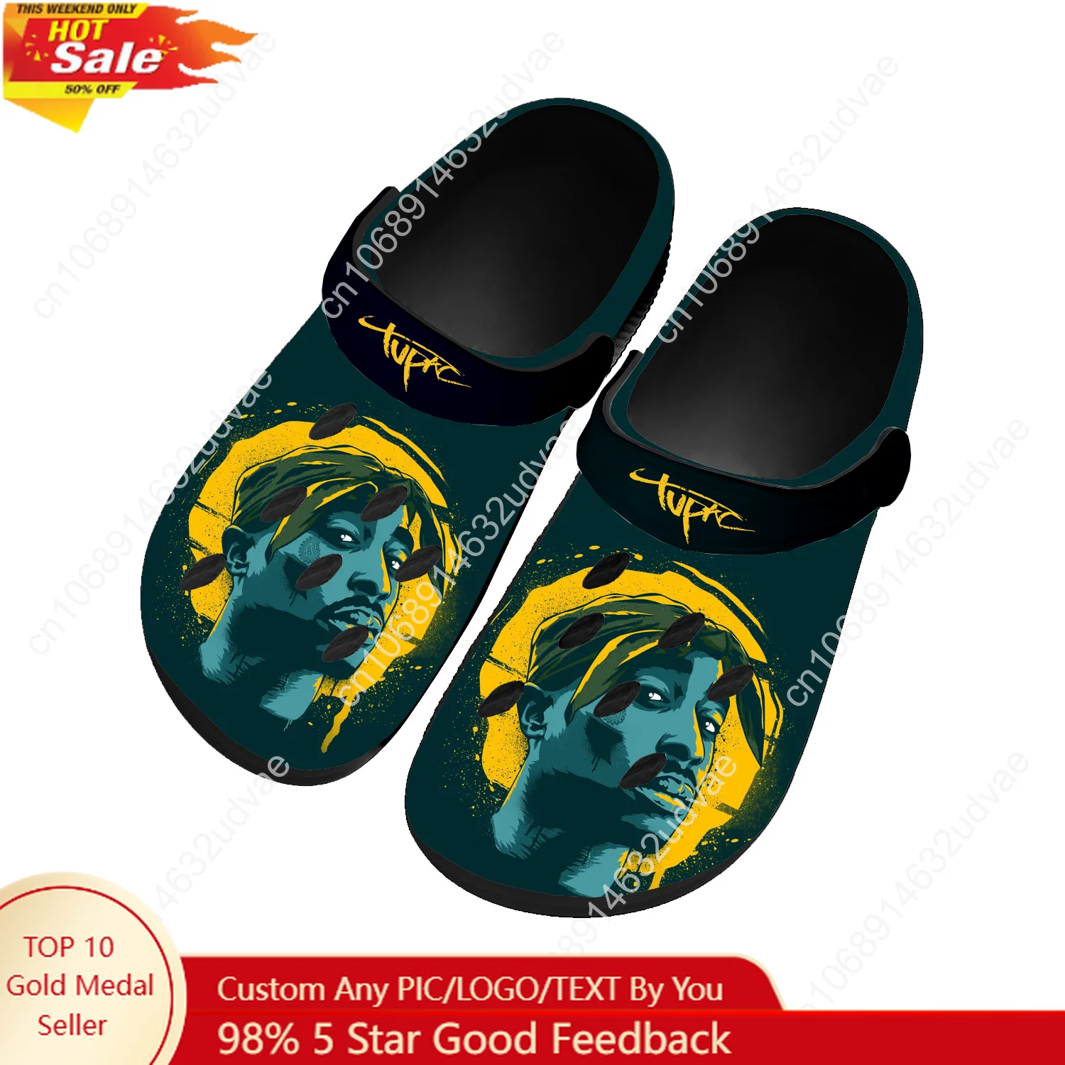 

2Pac Tupac All Eyez on Me Water Shoes Home Garden Clogs Mens Women Youth Boy Girl Sandals Custom Breathable Hole Slippers Black
