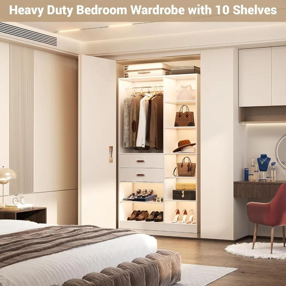 Freestanding Closet System, 40 Inches Stand-Alone Wardrobe with 10 Shelves, 80'' Height Adjustable Cloth Garment Rack