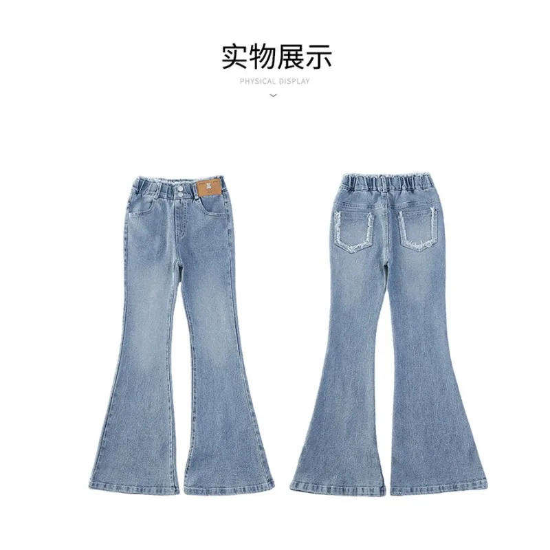 UNITIM Kinder Mädchen Schlaghosen 2026 Herbst 3-14 Jahre Kinder Mädchen Einfache Denim-Hosen Elastischer Bund Junge Teenager Mädchen Jeans – Detail 20