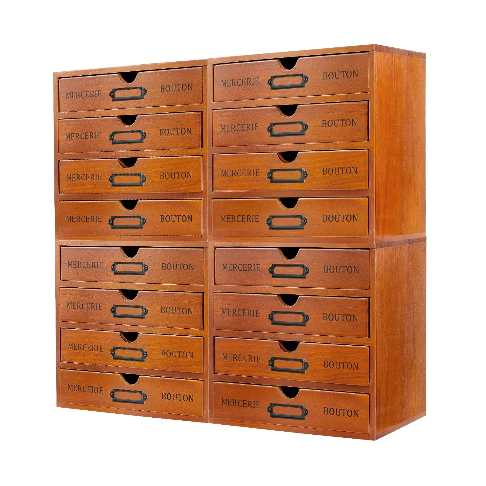 

4-Pack Wooden Drawer Organizer Set – 16-Drawer Vintage Storage Box with Label Holders – for Desk, Office, Bedroom – Brown Pine W