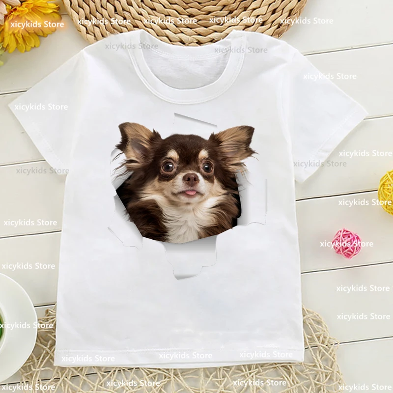 T-Shirt For Boys/Girls Cute Three Ratels 3d Chihuahuas Dog Animal Print Kids Tshirt Summer Baby Toddler Shirt Boys Girls Clothes
