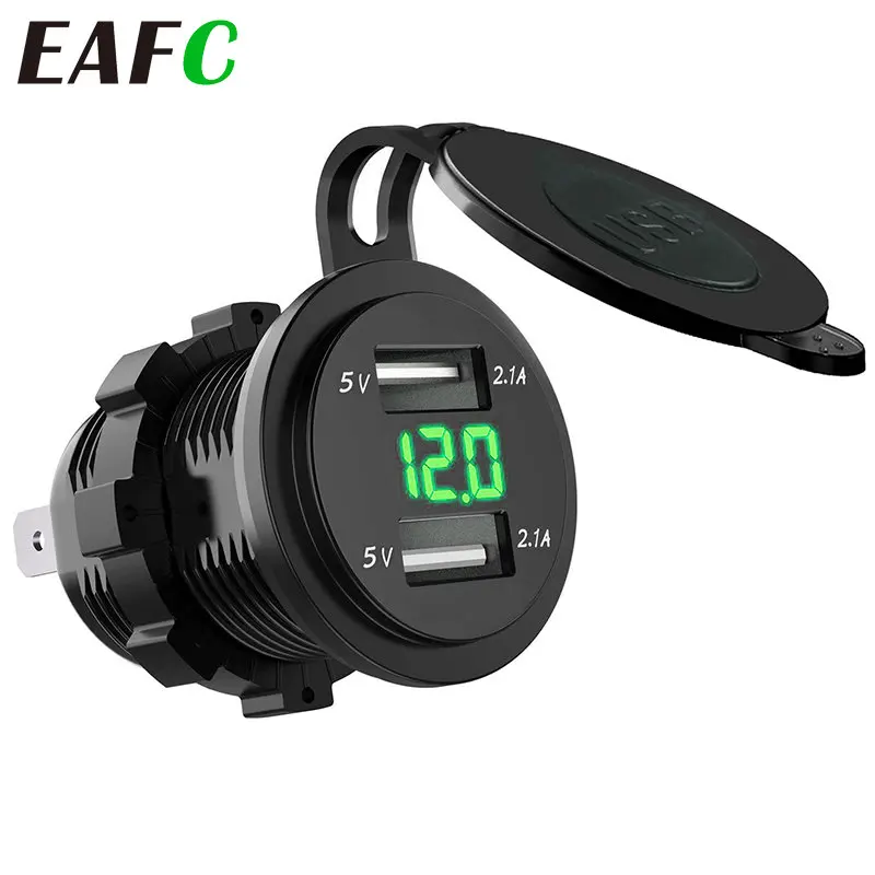 EAFC 12-24V Dual USB Charger Socket Waterproof Power Socket 2.1A 10A Fuse for Motorcycle Car Truck Boat Adapter Socket