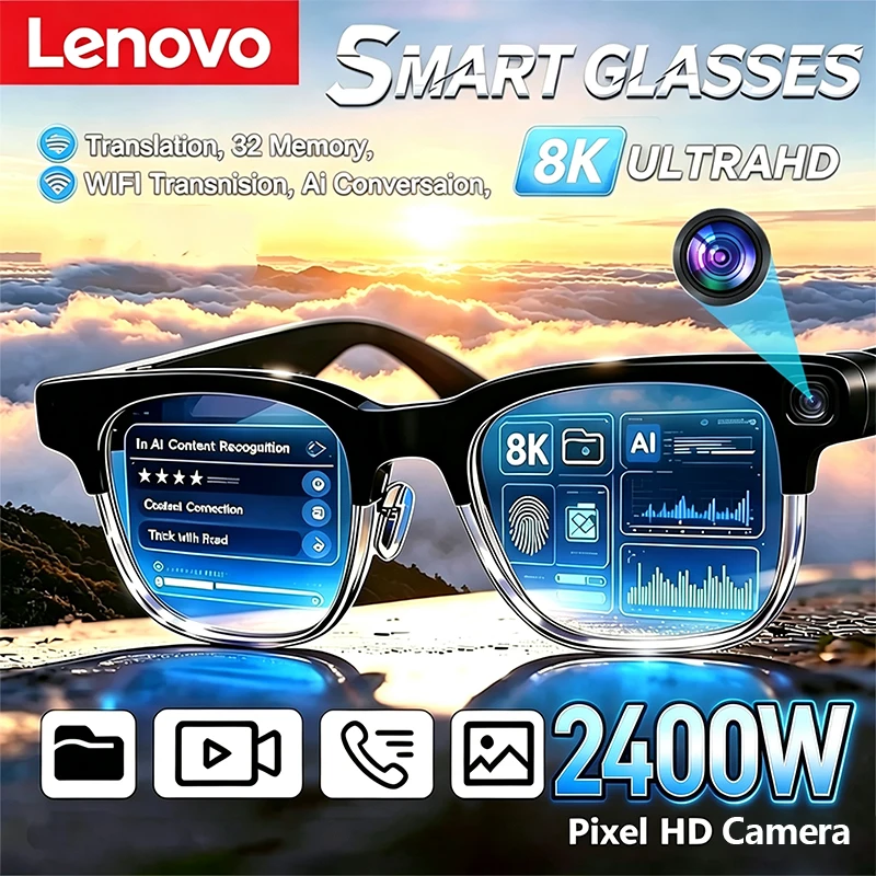 Lenovo AI 2400MP 8KHD Smart Glasses Vedio Translation Women Men Hands-Free Call AI Chat Logging Music Playback Smart Sunglasses