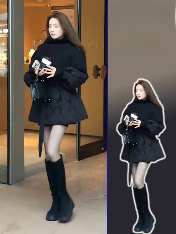 

Комплект из двух предметов: теплый вязаный костюм больших размеров класса люкс для женщин, хлопковое пальто с высокой талией, шарф-накидка на плечи, зимний повседневный модный комплект