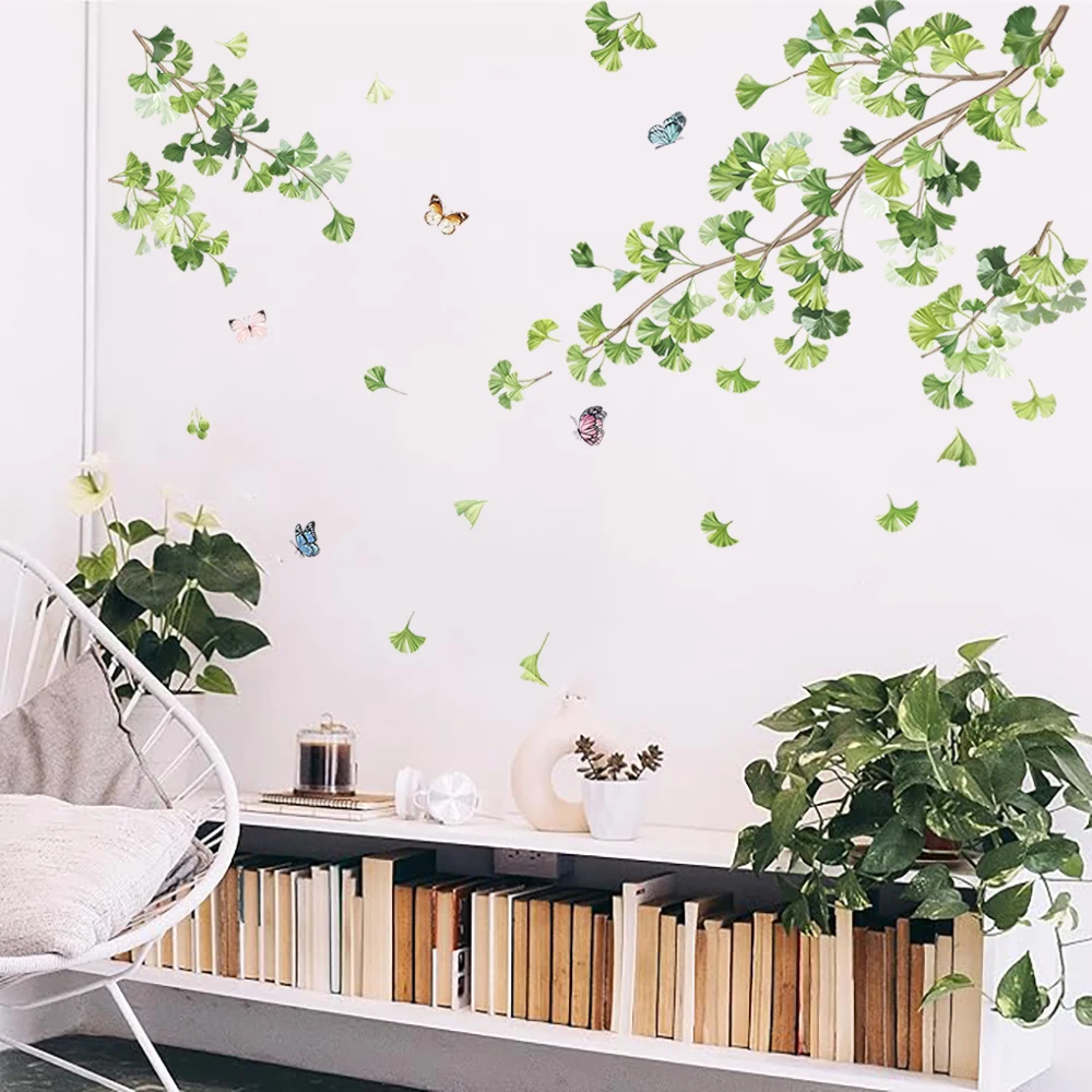 Large Hanging Green Leaves Wall Stickers Living Room Kitchen Climbing Vine Plants Wall Decals Bedroom Sofa TV Background Decor