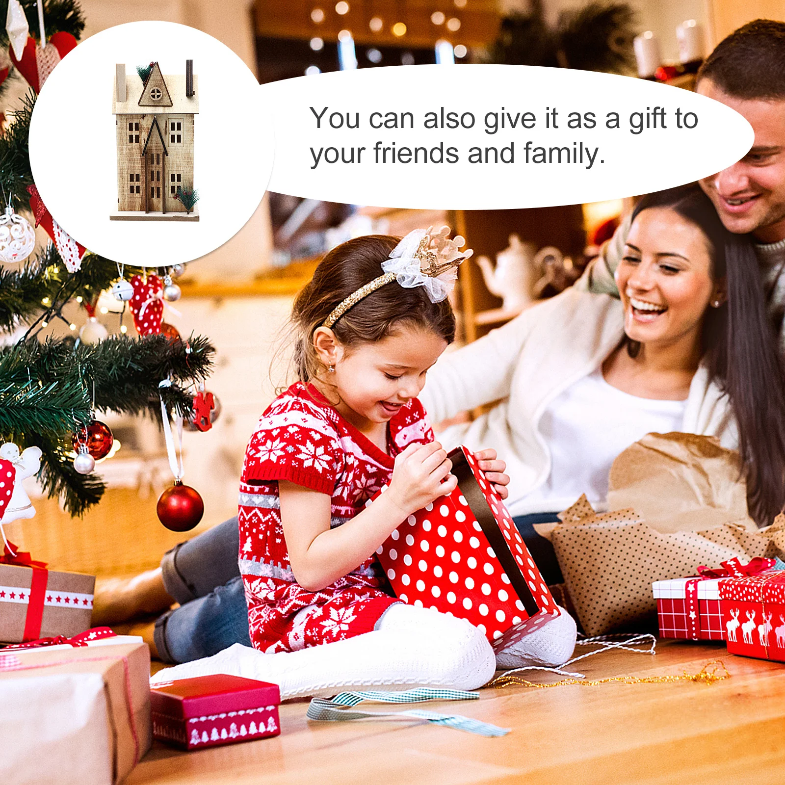 

1Pcs Desktop Wood with LED Light Creative Xmas Cabin Decor for Living Room Bedroom Mall Festive Atmosphere