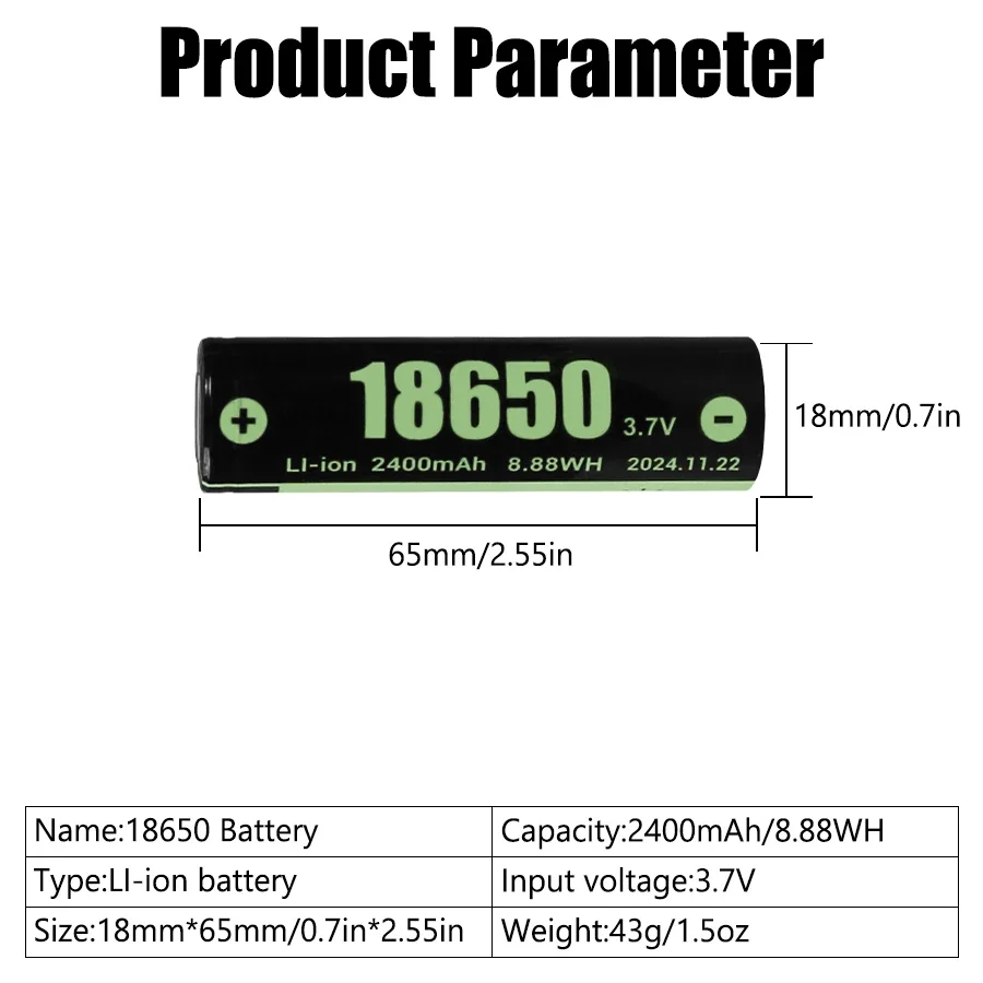 18650 بطارية 3.7 فولت قابلة للشحن 2400 مللي أمبير ليثيوم أيون XIWANGFIRE البطارية الأصلية لمكبر الصوت راديو لعبة المصباح مصباح يدوي الشعلة