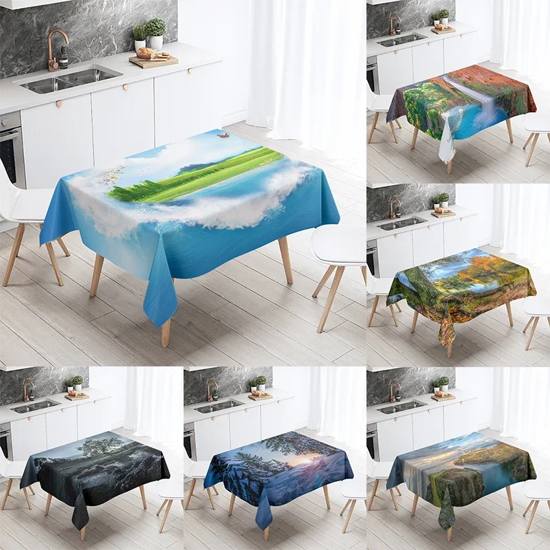 Natural Scenery Tablecloth Camping  Stain Resistant Waterproof Rectangular  Kitchen Table Home Decor