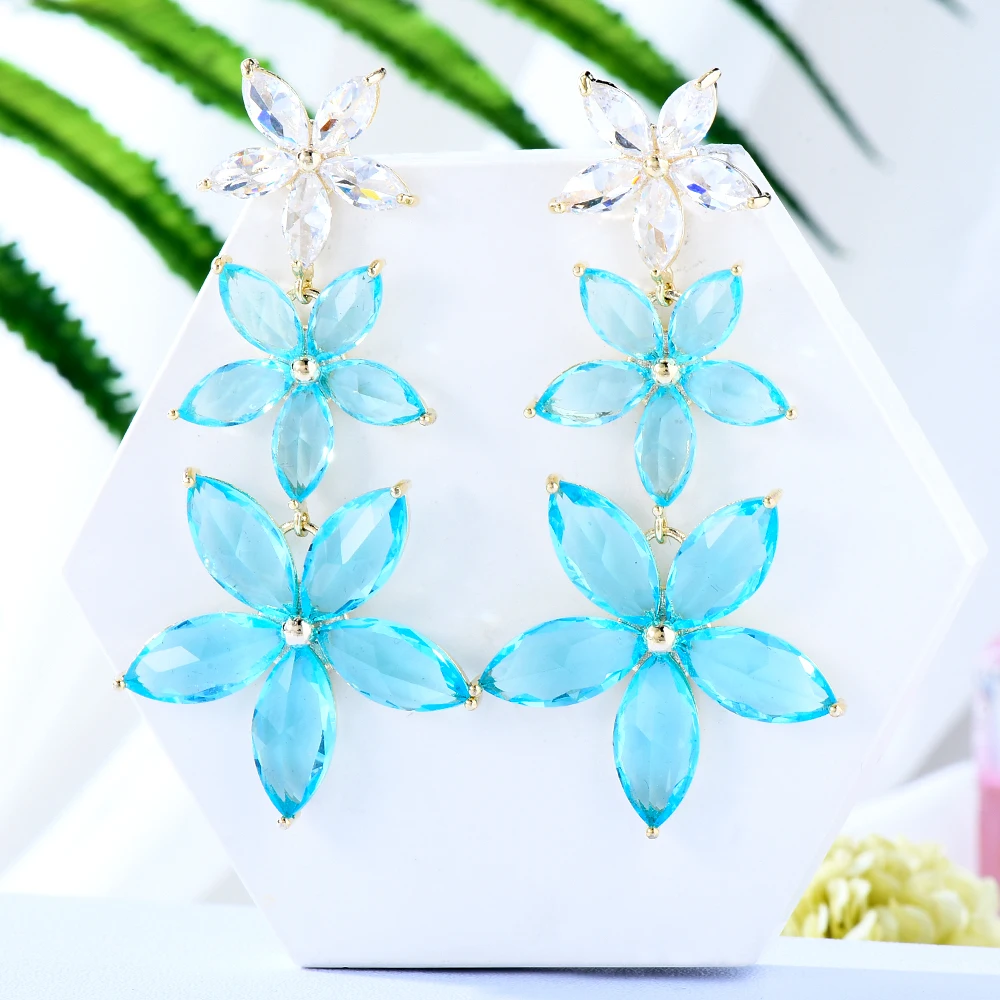 

Soramoore New charms High original Blue Earrings boucle d'oreille femme 2022 Full Mirco Paved Cubic Zirconia Shiny Accessories