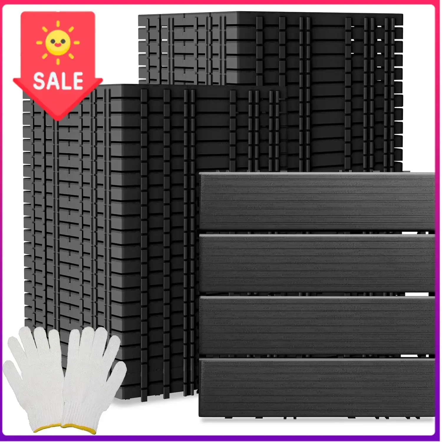 US Warehouse60 Pack Plastic Interlocking Deck Tiles, 60 Sq. Ft Patio Deck Tile, 12