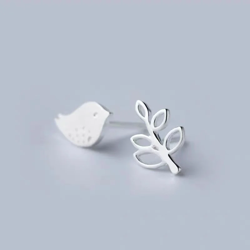 Fashion Sweet Bird Leaf Stud Earrings For Women Girls Kids Party Birthday Jewelry eh104