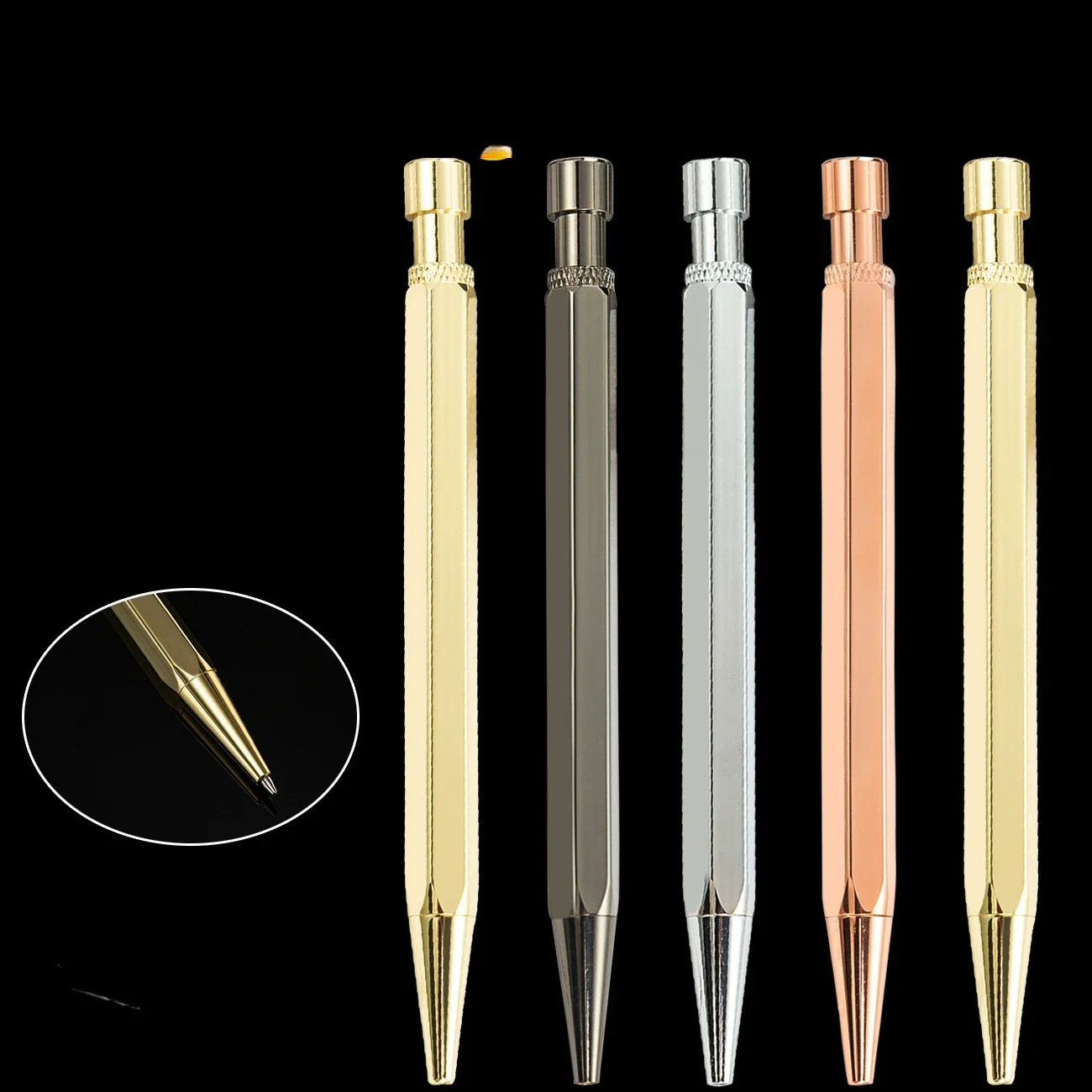 5PCS New Metal Button Creative Gift Polygonal Brass Ballpoint Pen