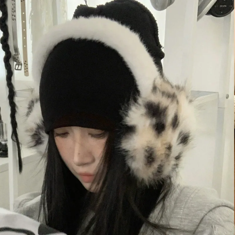 Windproof Leopard Plush Ear Muffs Girls Winter Thicken Fox Fur Imitation Ear Hat Plus Size Anti-Frost Protective Ear Cover