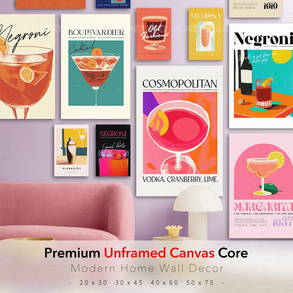 Classic Cocktail Canvas Poster Bar Wall Art Negroni Old Fashioned Cosmopolitan Mimosa Print Home Decor Kitchen Dining Room Gift