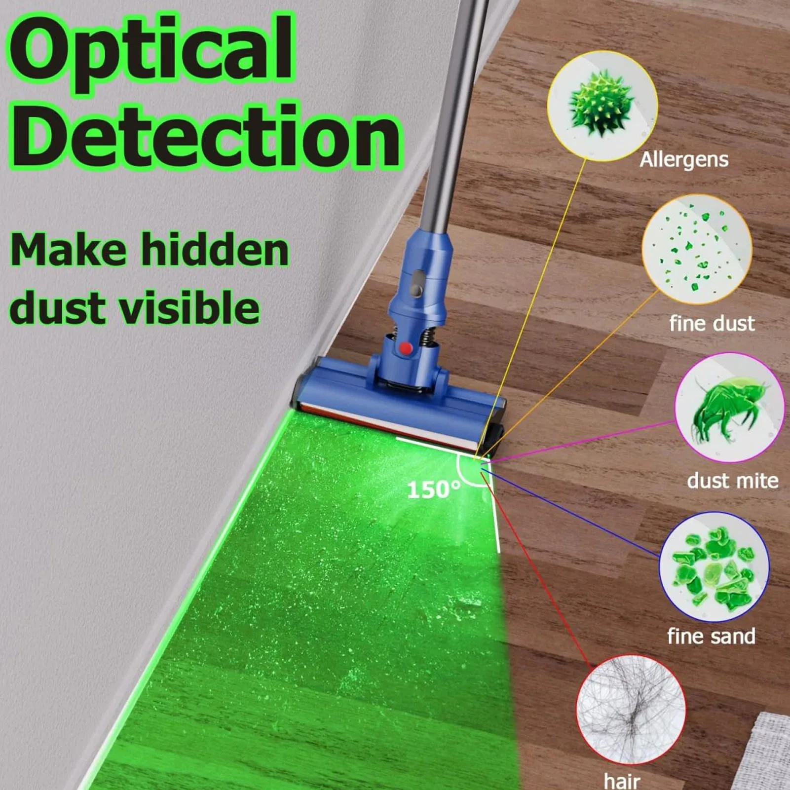 Vacuum Cleaner LED Dust Display Lamp Waterproof Green Laser Light Vacuum Parts