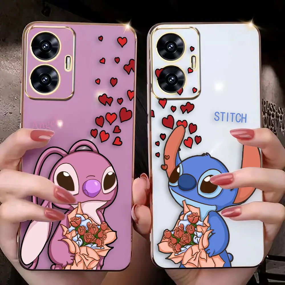 

Love Couple Stitch Angel Cover Smooth E-TPU Phone Case REALME GT 2 NEO3 MASTER 7 8 8I 9 9I 10 11 PRO C30 C33 C35 C53 C55 5G Case