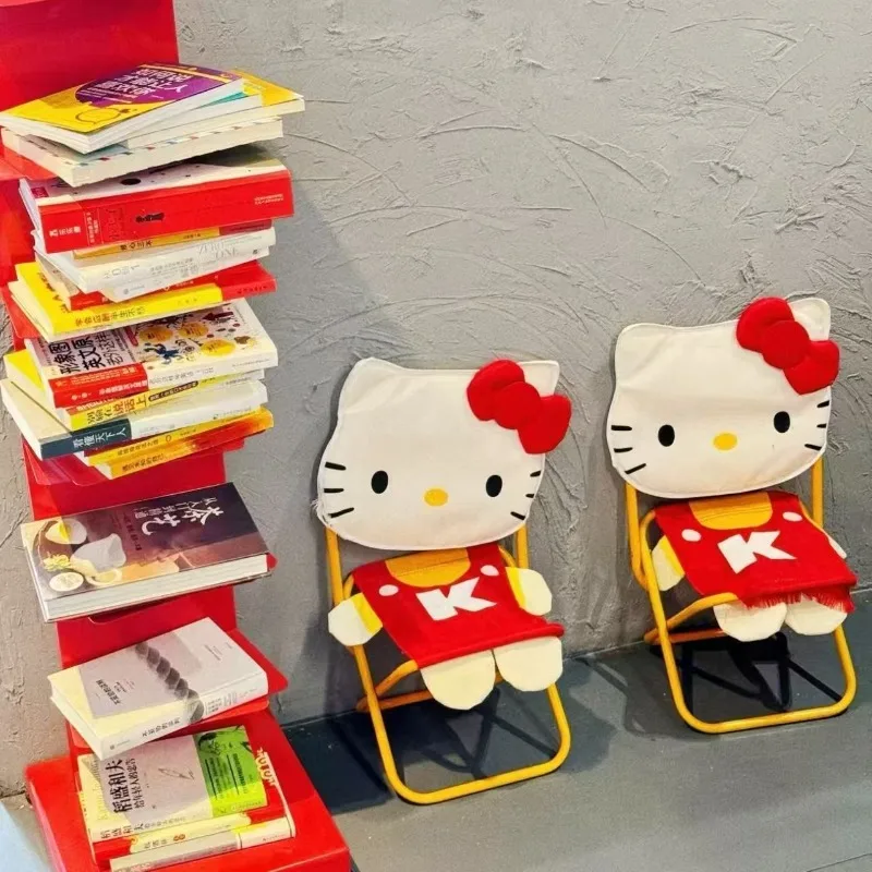 

Hello Kitty Anime Kawaii Sanrio Folding Beach Chair Cute Cartoon Portable Kt Cat Portable Pendant Desktop Gifts for Girls