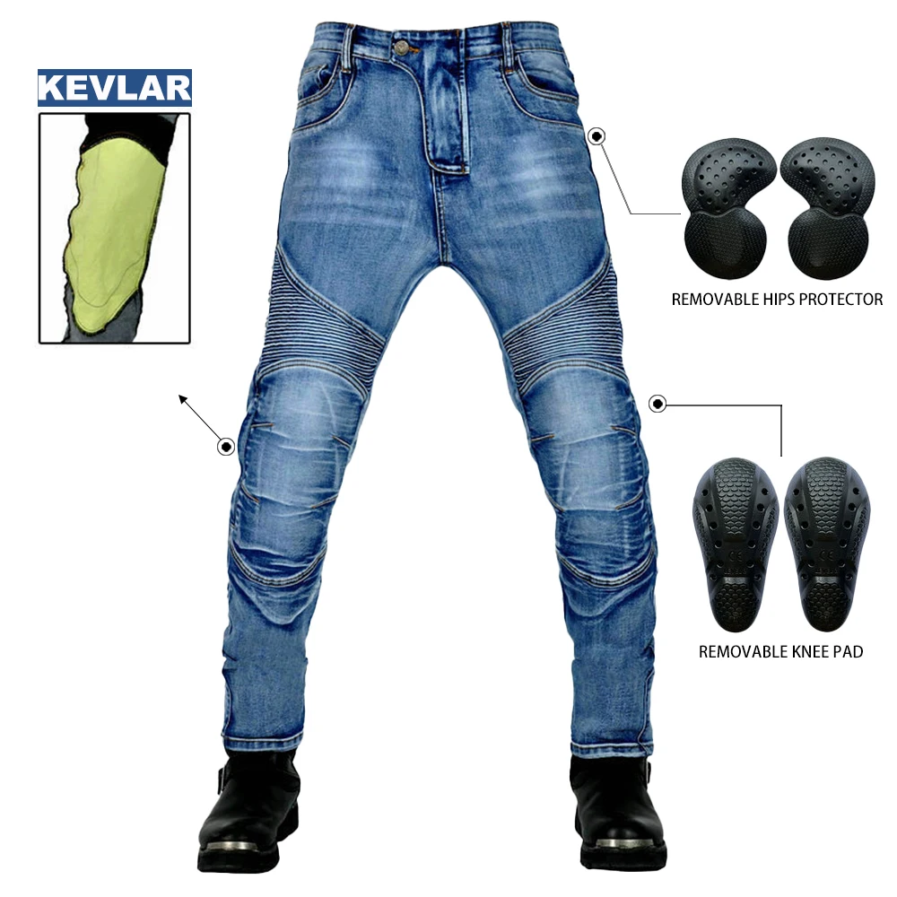 New Retro Men Motorcycle Pants Aramid Black Jeans Protective Gear Riding Touring Motorbike Trousers Motocross Kevlar In Knee Pad