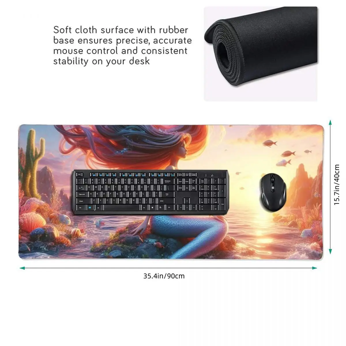 Vibrant Mermaid Design Large Mouse Pad Computer Keyboard Mouse Mat Gamer PC Laptop Desk Mat Office Accessories Table Mats